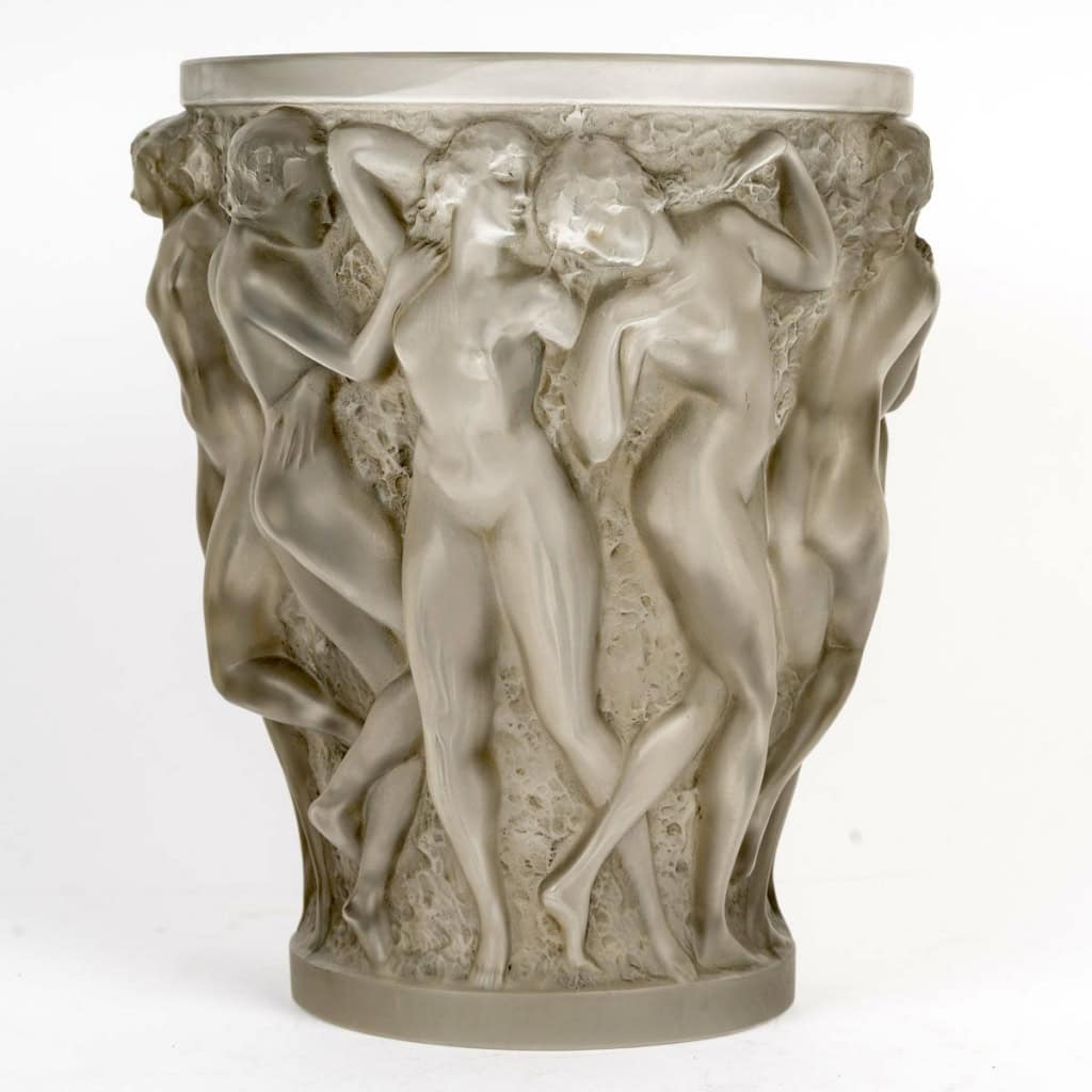 1927 René Lalique – Vase Bacchantes Verre Blanc Patiné Gris 6