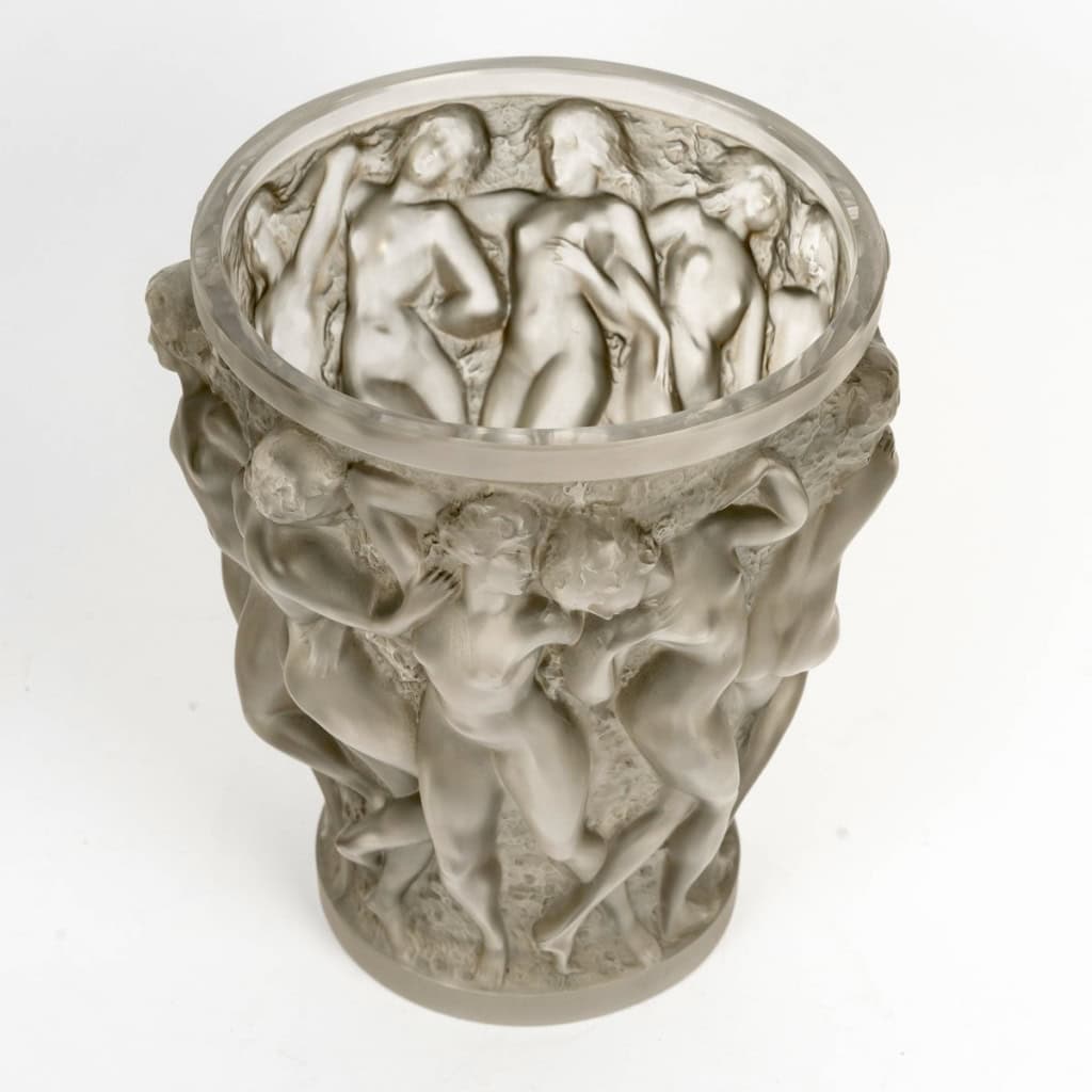 1927 René Lalique – Vase Bacchantes Verre Blanc Patiné Gris 7