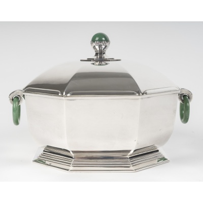 Orfèvre LEROY Légumier octogonal Argent massif Epoque ART DECO 3