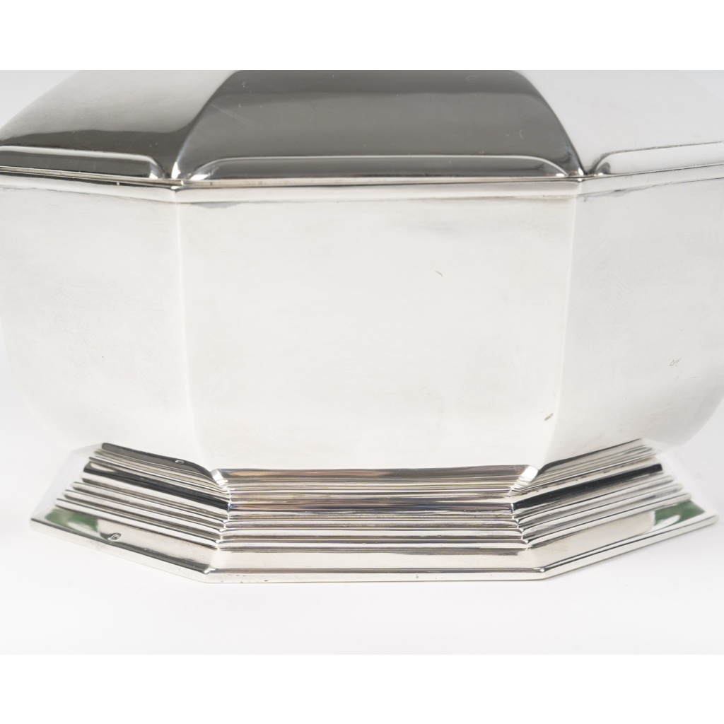 Orfèvre LEROY Légumier octogonal Argent massif Epoque ART DECO 7