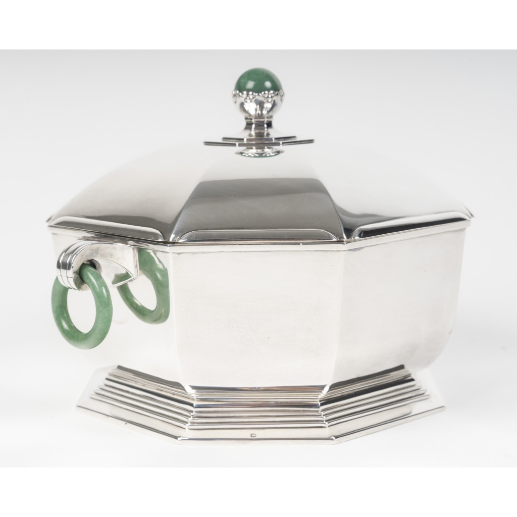 Orfèvre LEROY Légumier octogonal Argent massif Epoque ART DECO 8