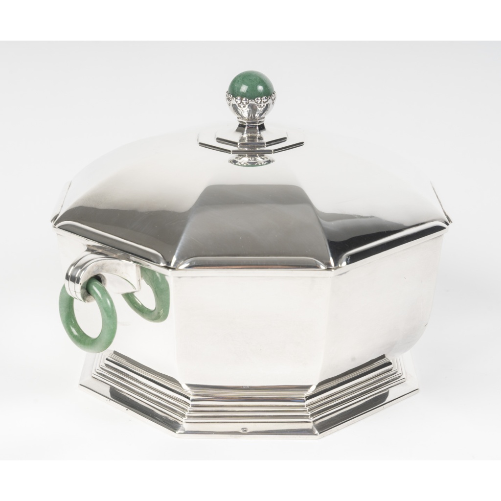 Orfèvre LEROY Légumier octogonal Argent massif Epoque ART DECO 10