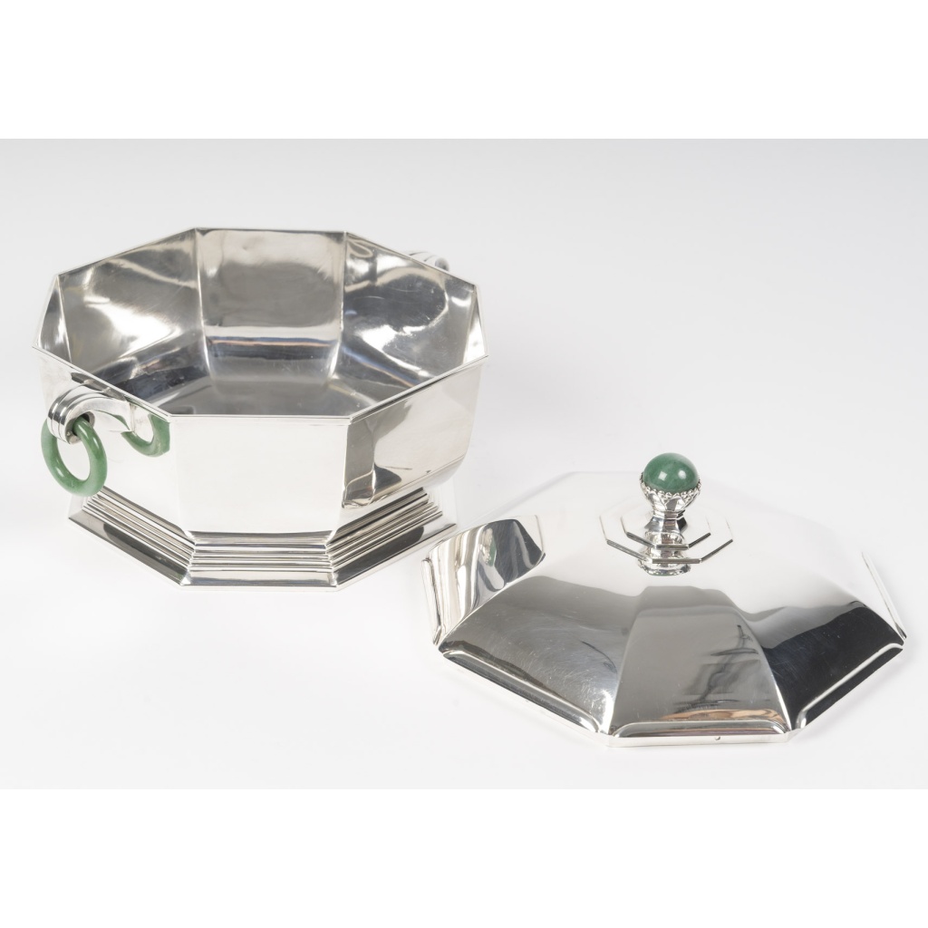 Orfèvre LEROY Légumier octogonal Argent massif Epoque ART DECO 14