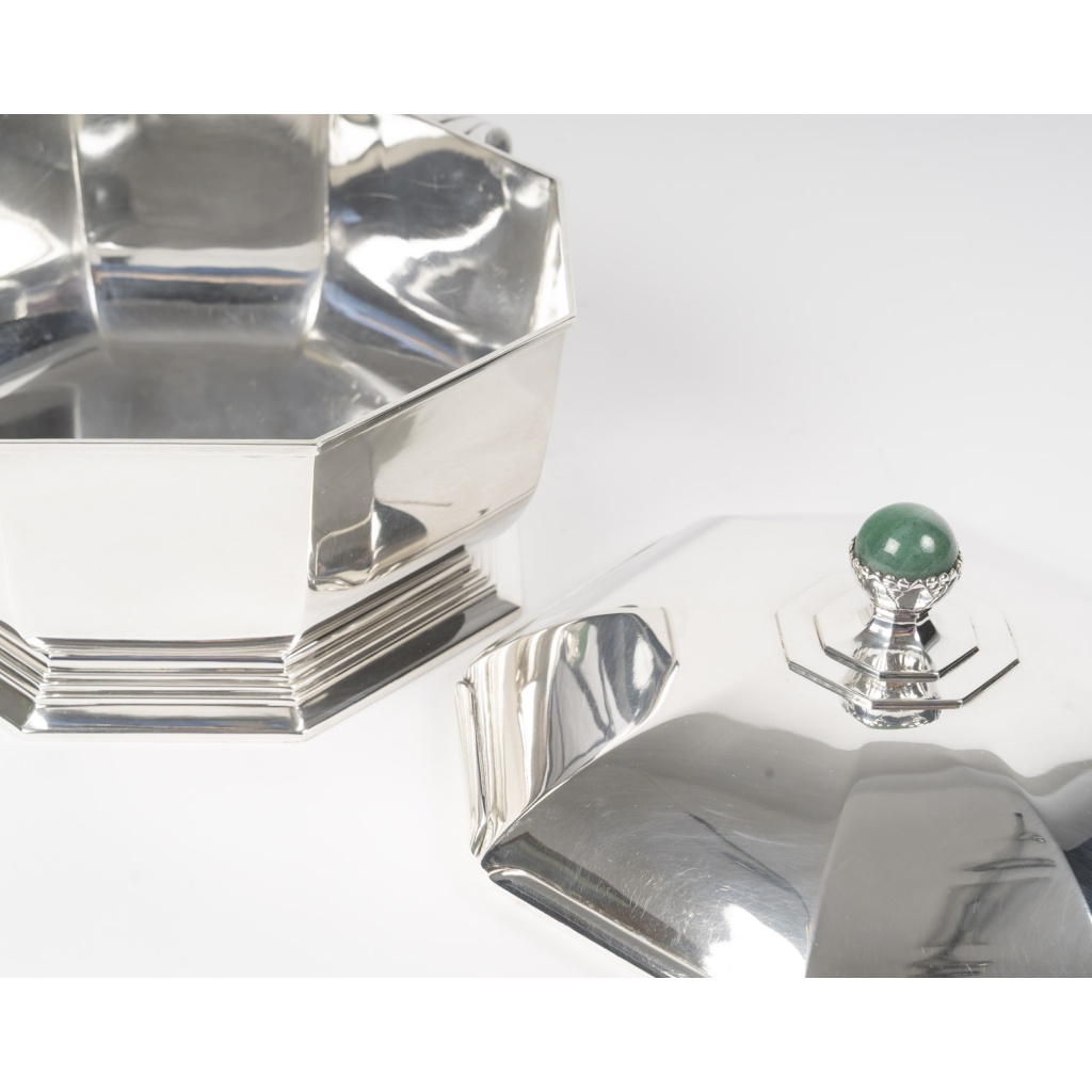 Orfèvre LEROY Légumier octogonal Argent massif Epoque ART DECO 15