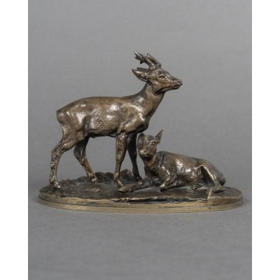 Sculpture – Groupe de Chevreuils N°2 , Pierre – Jules Mêne (1810-1879) – Bronze