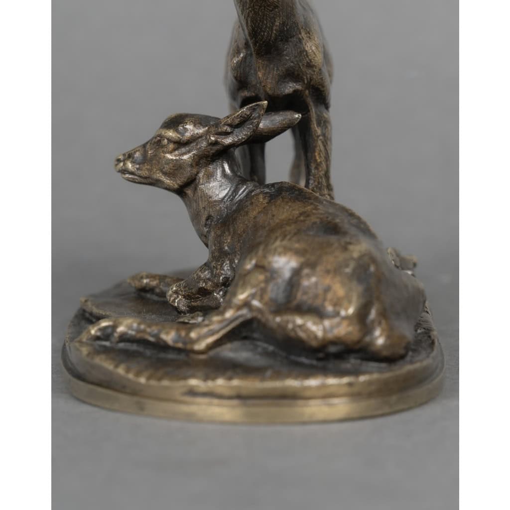 Sculpture – Groupe de Chevreuils N°2 , Pierre – Jules Mêne (1810-1879) – Bronze 6
