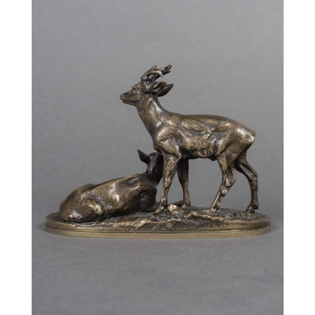 Sculpture – Groupe de Chevreuils N°2 , Pierre – Jules Mêne (1810-1879) – Bronze 8