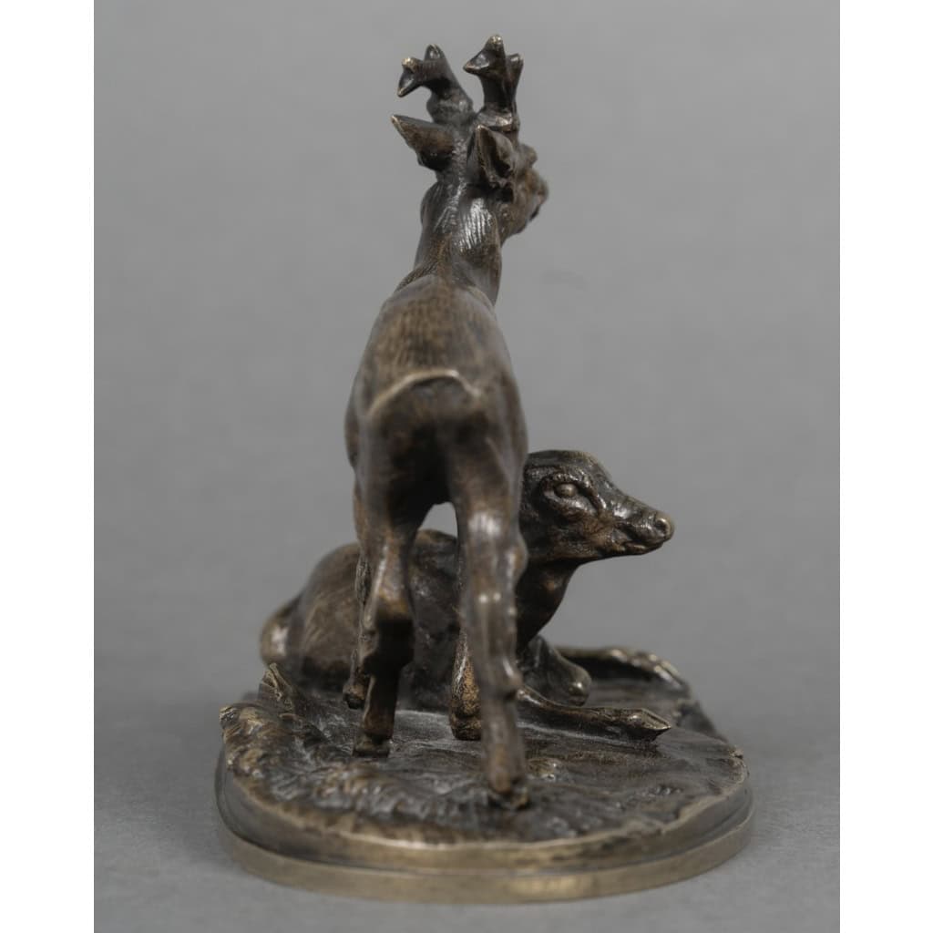 Sculpture – Groupe de Chevreuils N°2 , Pierre – Jules Mêne (1810-1879) – Bronze 9