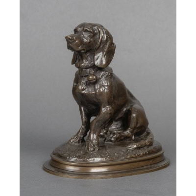 Sculpture – Basset Assis (Ravageot) , Emmanuel Frémiet (1824 -1910) – Bronze