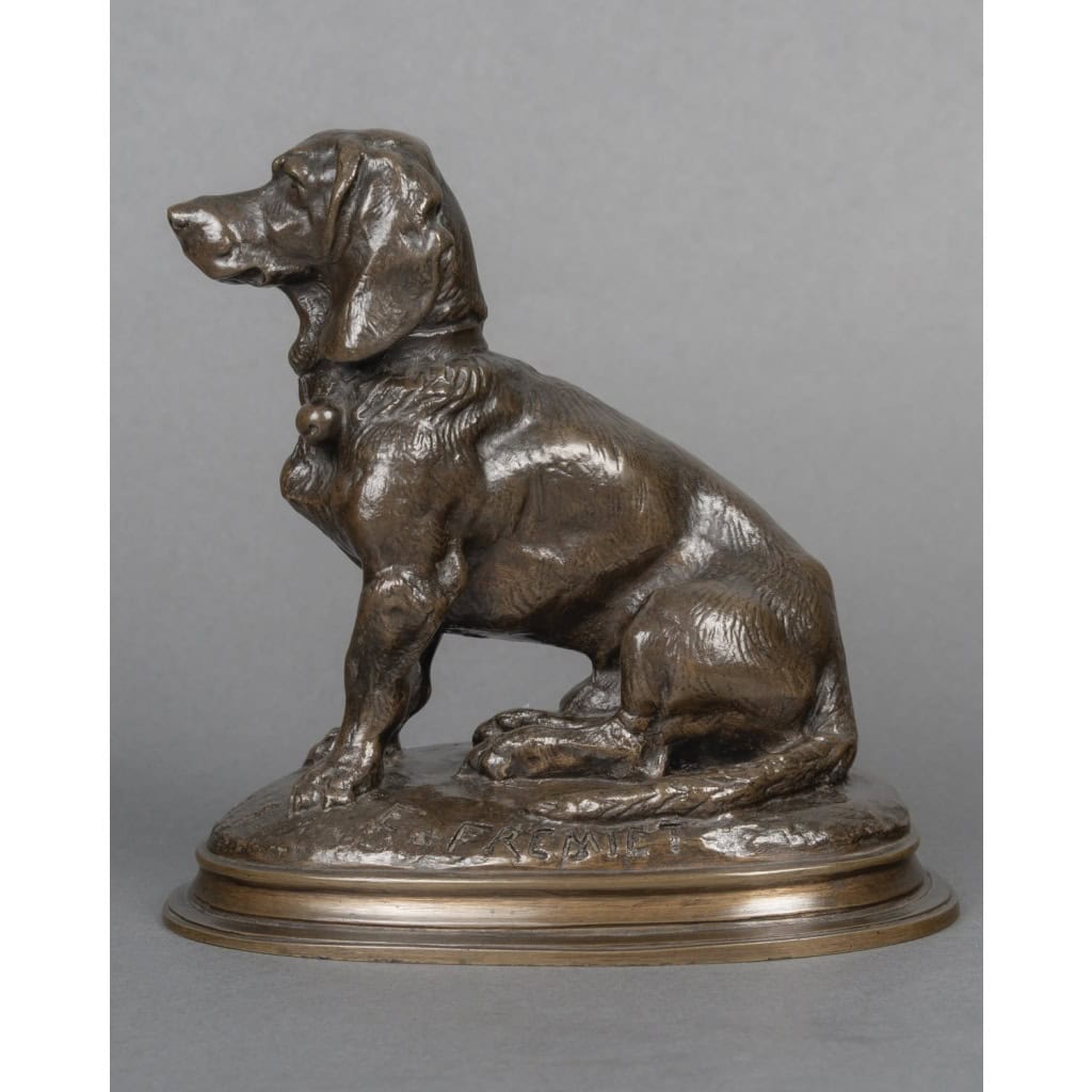 Sculpture – Basset Assis (Ravageot) , Emmanuel Frémiet (1824 -1910) – Bronze 5