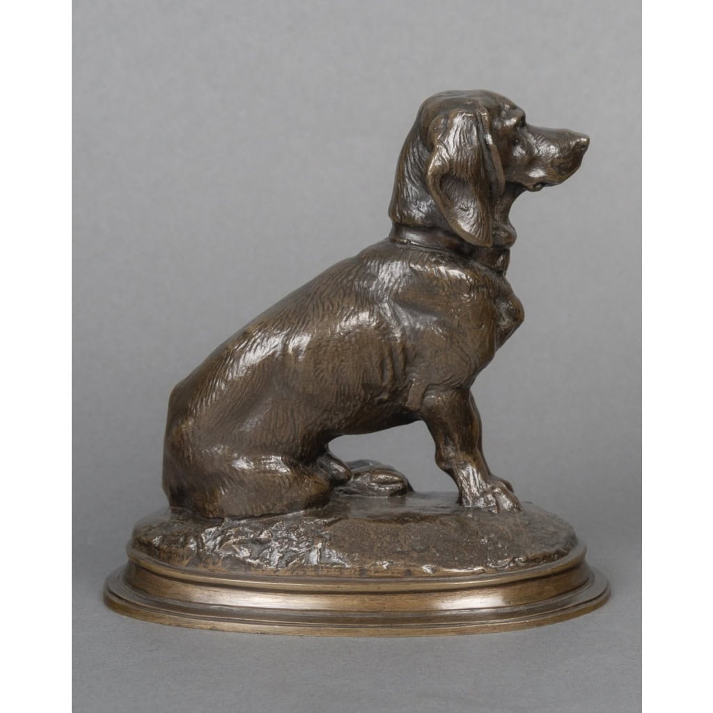Sculpture – Basset Assis (Ravageot) , Emmanuel Frémiet (1824 -1910) – Bronze 9