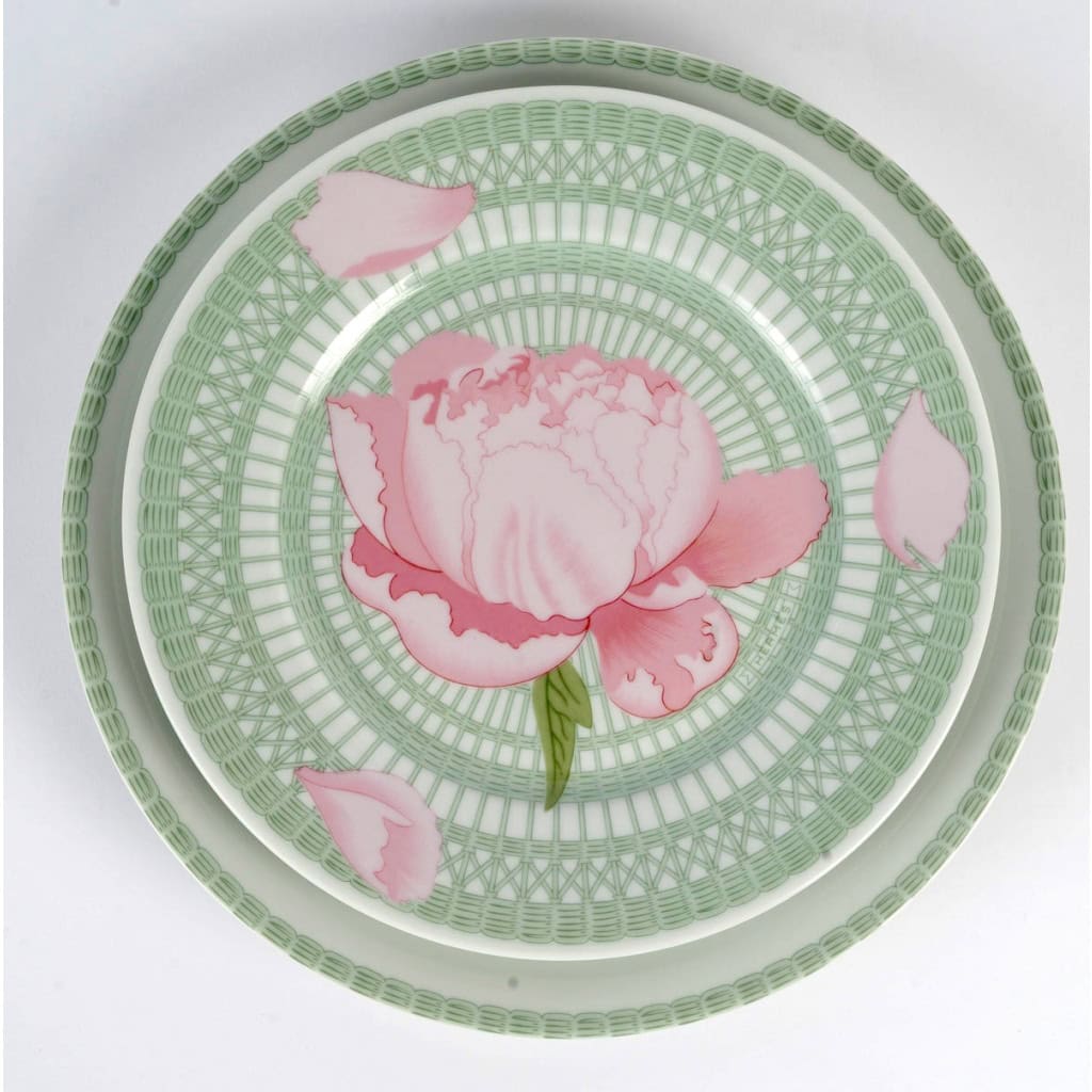 Hermès – 18 Assiettes à Dîner et 18 Assiettes à Dessert Pivoines Porcelaine 6