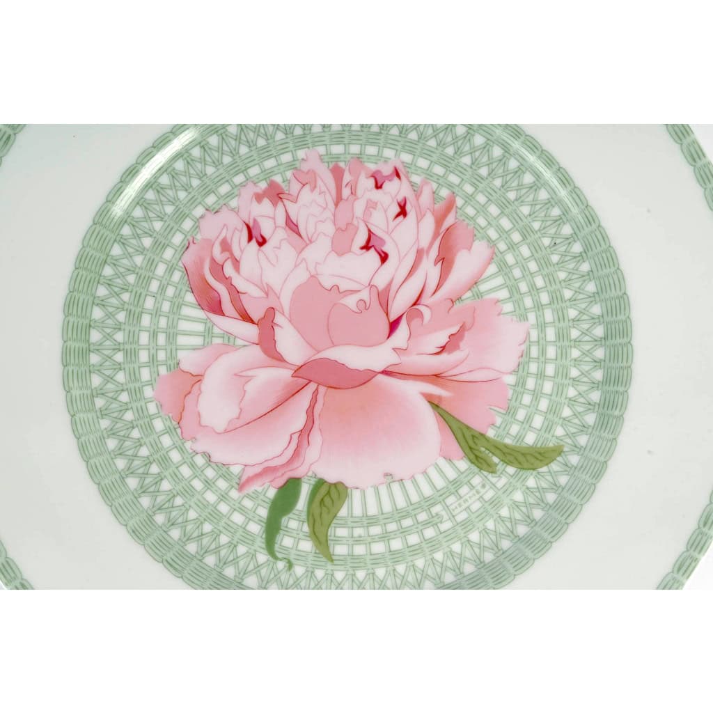 Hermès – 18 Assiettes à Dîner et 18 Assiettes à Dessert Pivoines Porcelaine 4