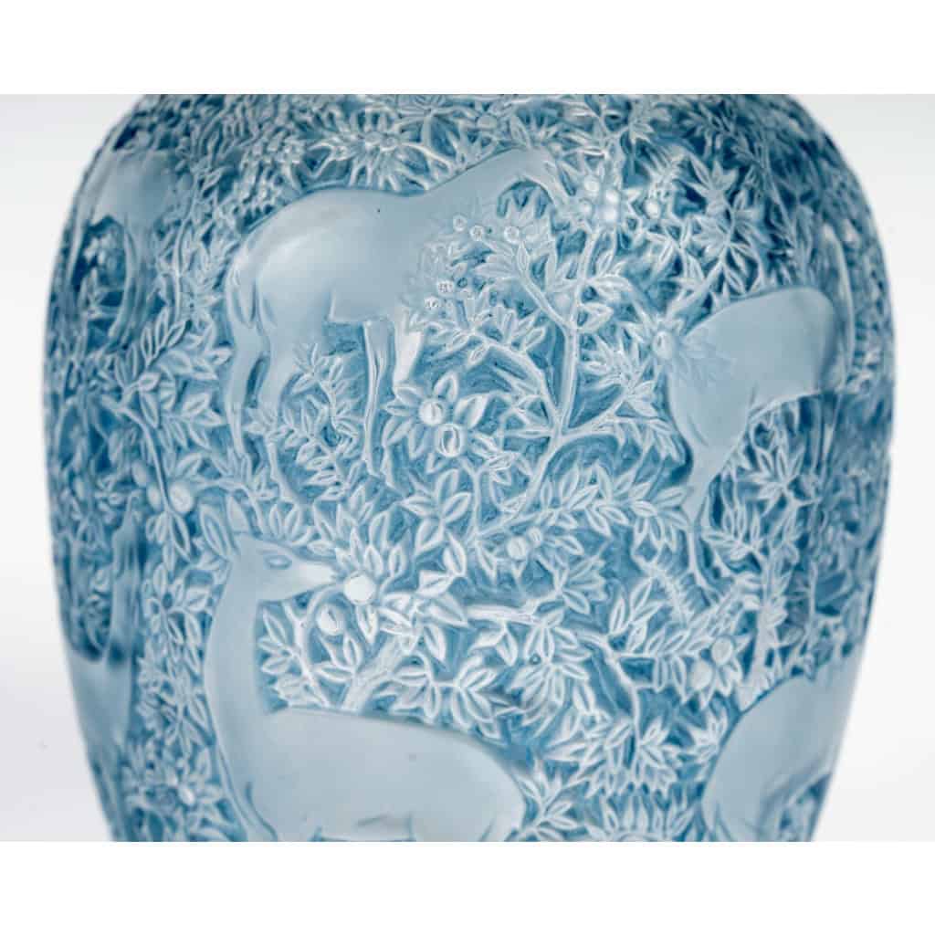 1932 René Lalique – Vase Biches Verre Blanc Patiné Bleu 6