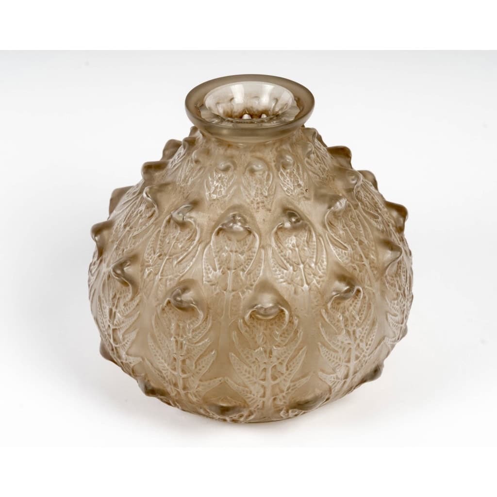 1912 René Lalique – Vase Fougères Verre Blanc Patiné Sépia 4