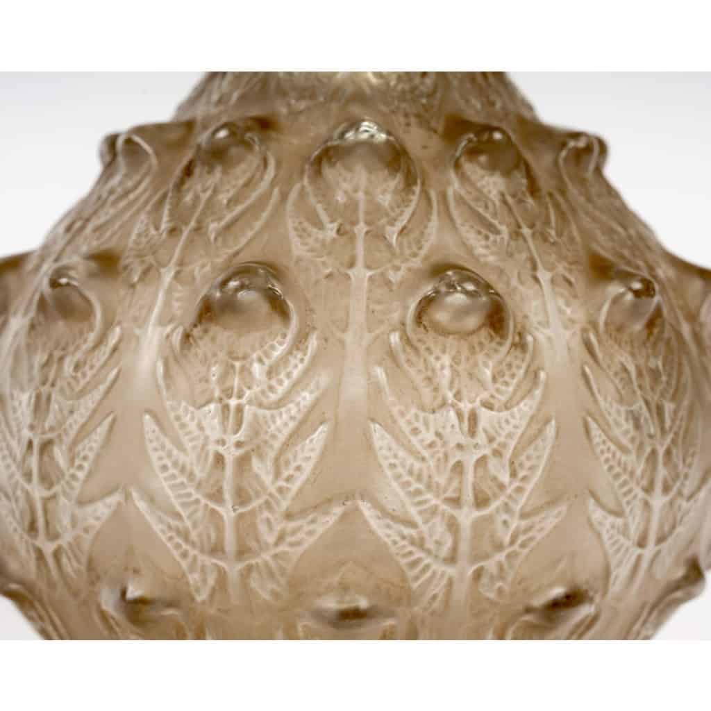 1912 René Lalique – Vase Fougères Verre Blanc Patiné Sépia 6