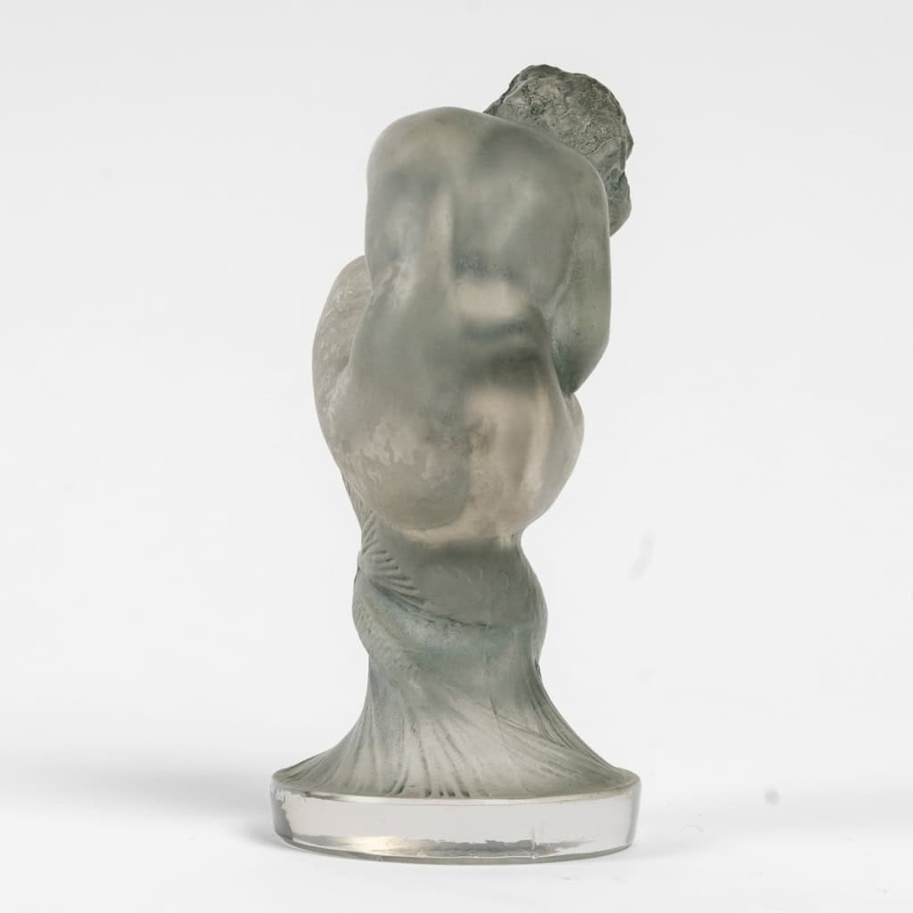 1920 René Lalique – Mascotte Automobile Statuette Sirène Verre Blanc Patiné Bleu Gris 6