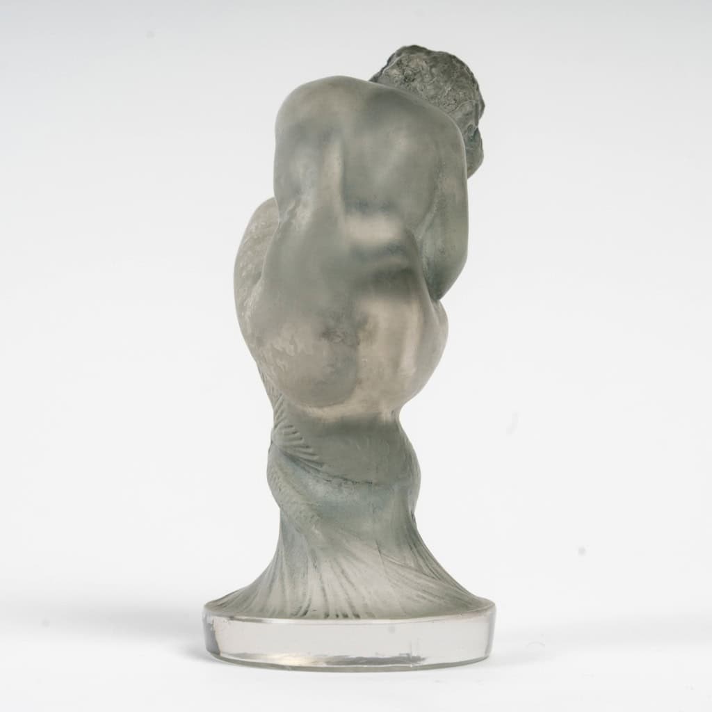 1920 René Lalique – Mascotte Automobile Statuette Sirène Verre Blanc Patiné Bleu Gris 7