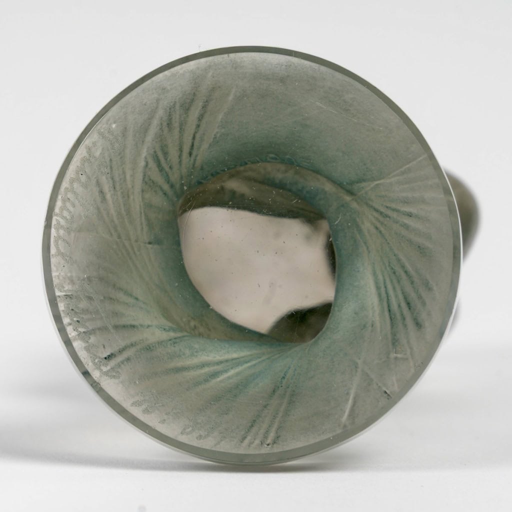 1920 René Lalique – Mascotte Automobile Statuette Sirène Verre Blanc Patiné Bleu Gris 12