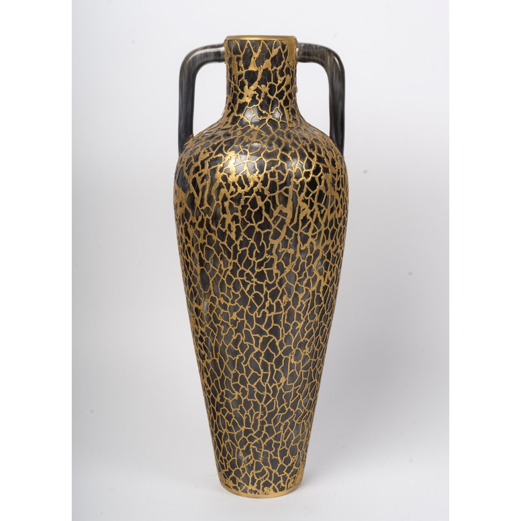 Grand vase amphore en céramique et laiton fondu des années 1950-60 3