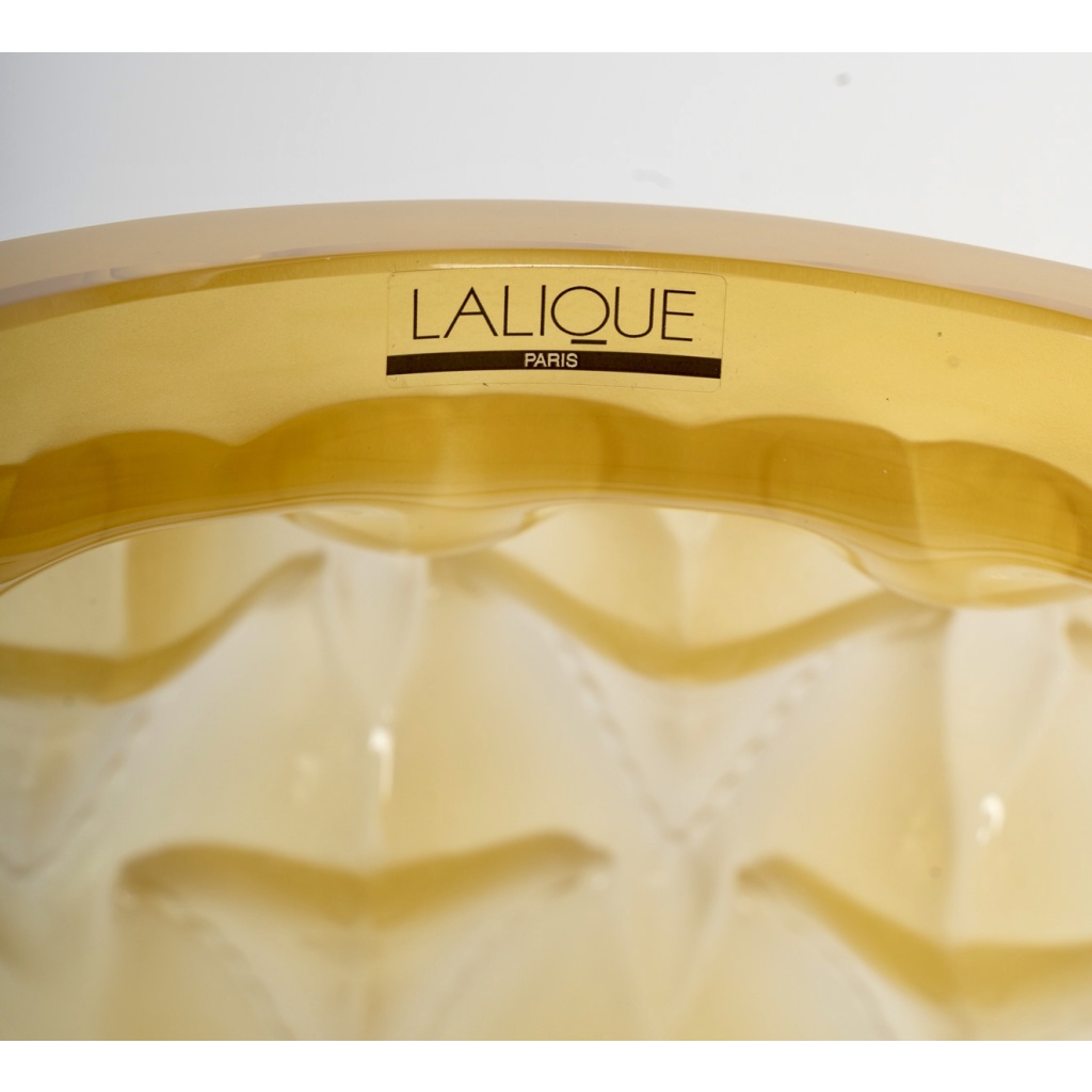Lalique France – Art Deco Vase Languedoc Cristal Verre Jaune Ambré NEUF 7