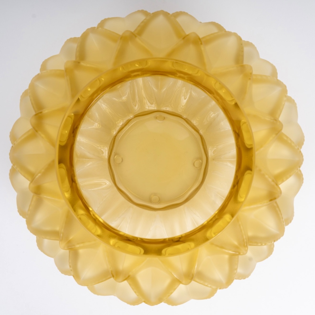 Lalique France – Art Deco Vase Languedoc Cristal Verre Jaune Ambré NEUF 6