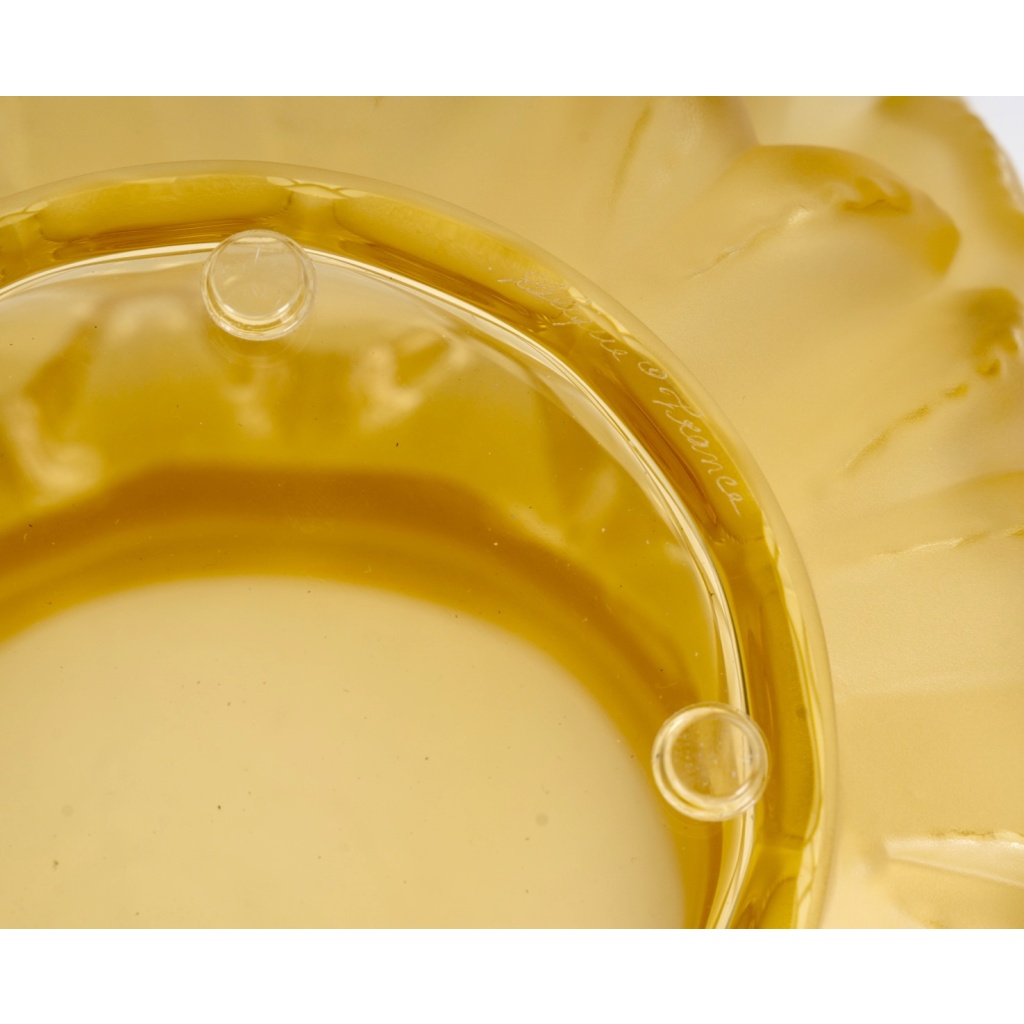 Lalique France – Art Deco Vase Languedoc Cristal Verre Jaune Ambré NEUF 8