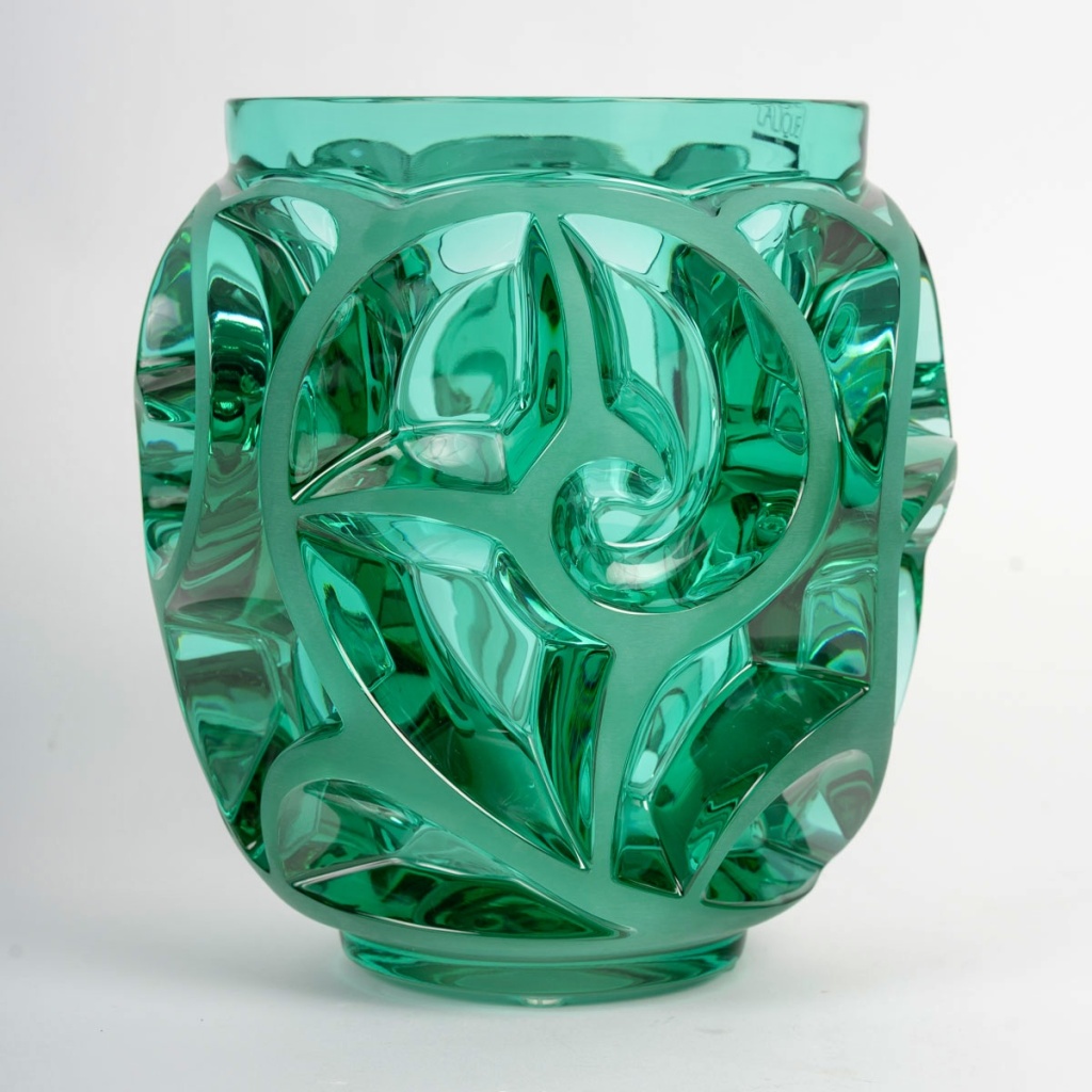 Lalique France – Art Deco Vase Tourbillons Cristal Verre Vert NEUF 3