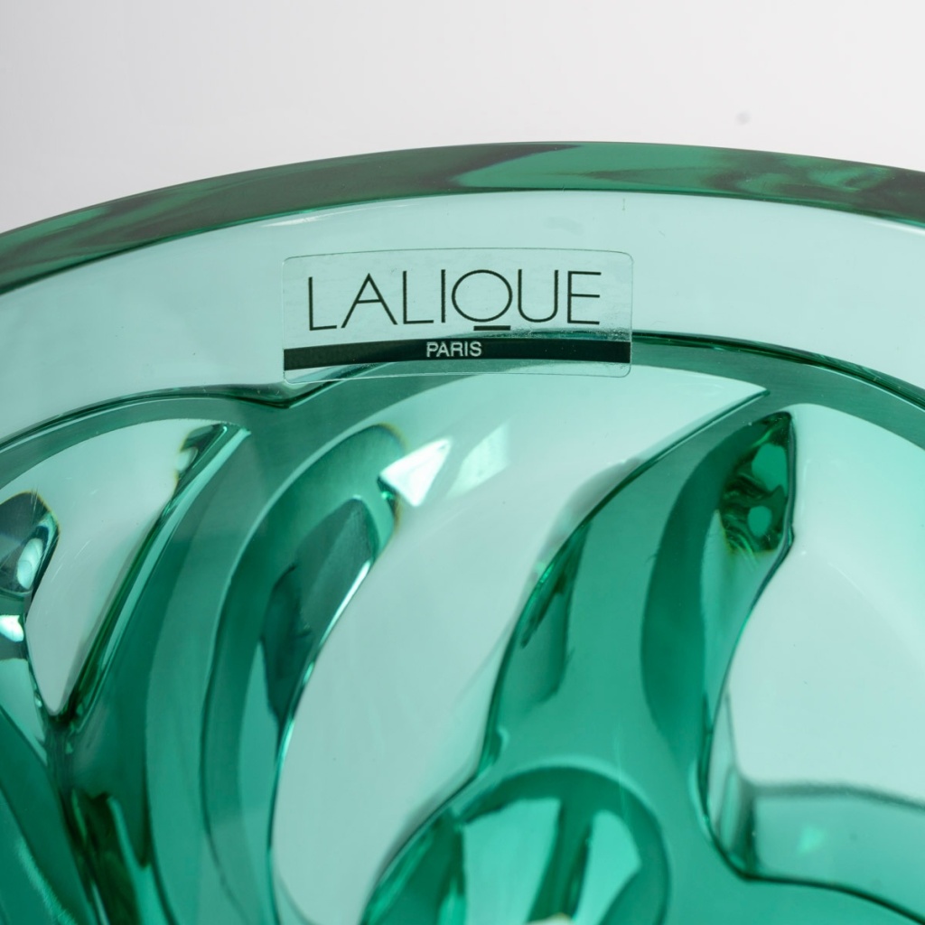 Lalique France – Art Deco Vase Tourbillons Cristal Verre Vert NEUF 7
