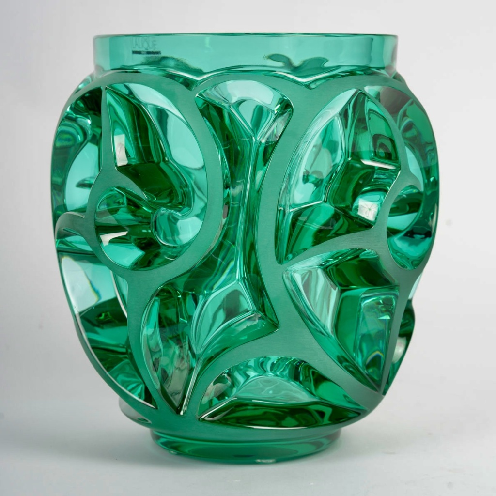Lalique France – Art Deco Vase Tourbillons Cristal Verre Vert NEUF 4