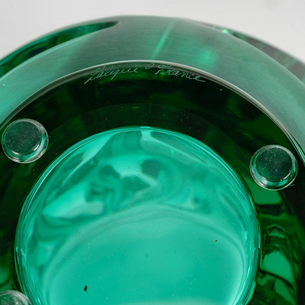 Lalique France – Art Deco Vase Tourbillons Cristal Verre Vert NEUF 8