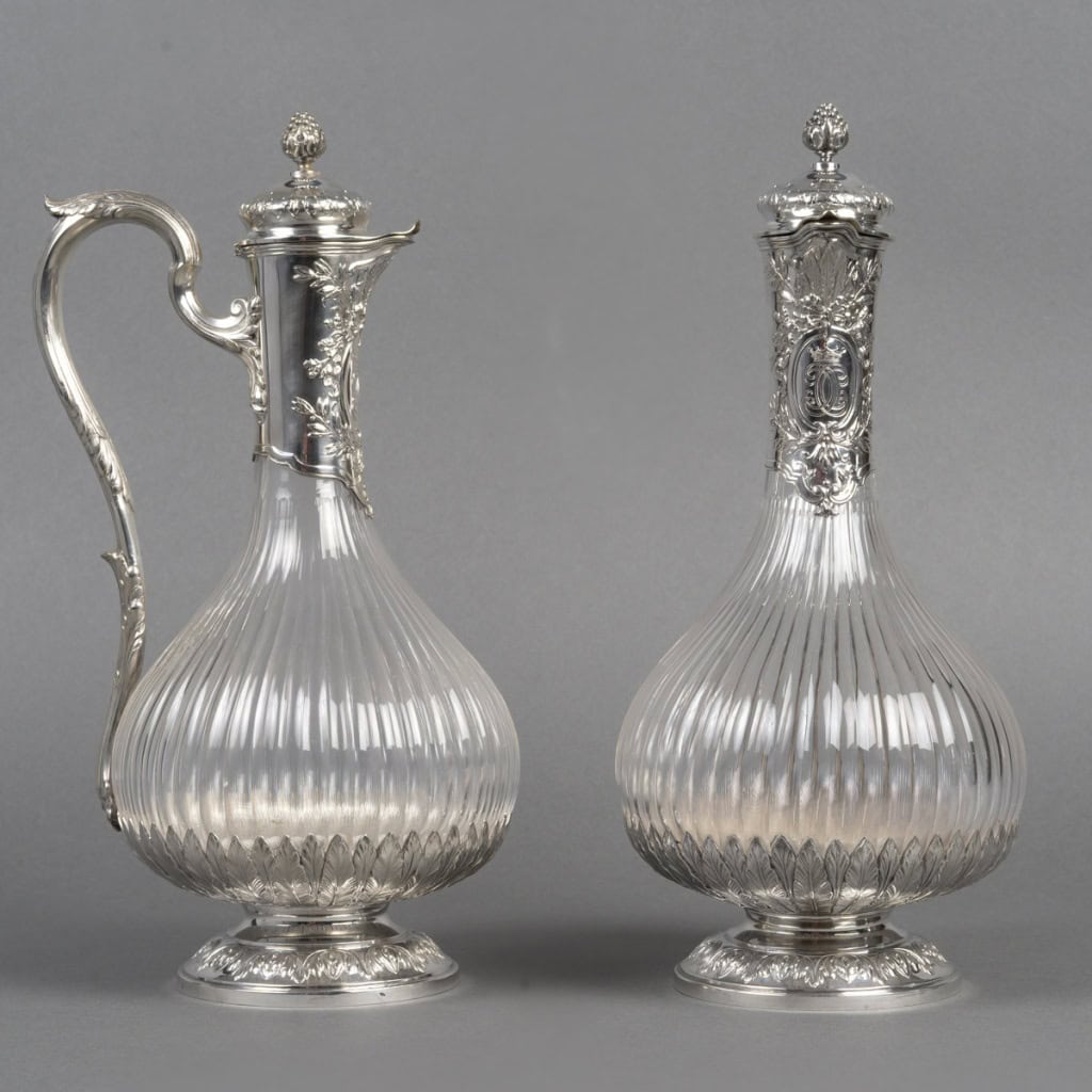 BOIN TABURET -Paire d’aiguières en argent et cristal Époque 1880–1900 4