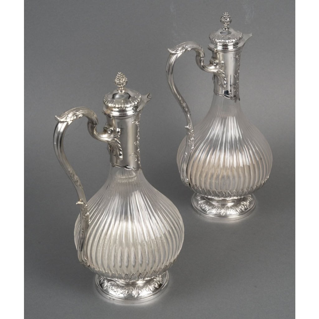 BOIN TABURET -Paire d’aiguières en argent et cristal Époque 1880–1900 13
