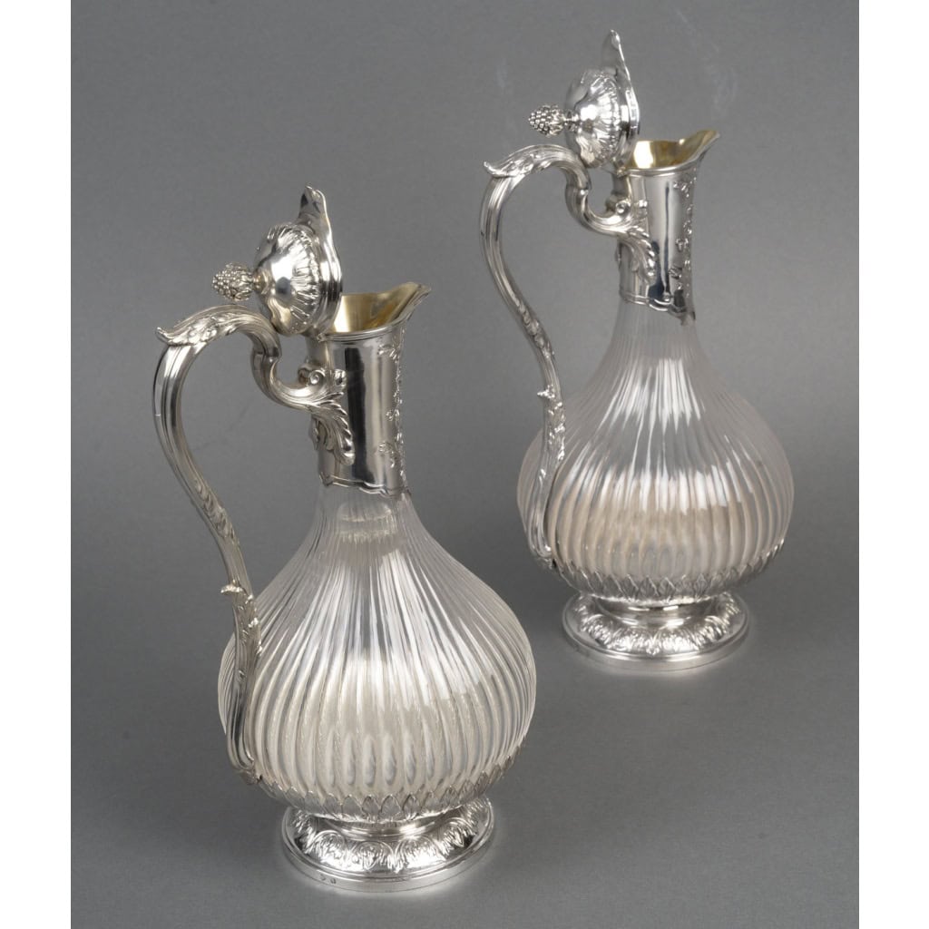 BOIN TABURET -Paire d’aiguières en argent et cristal Époque 1880–1900 14