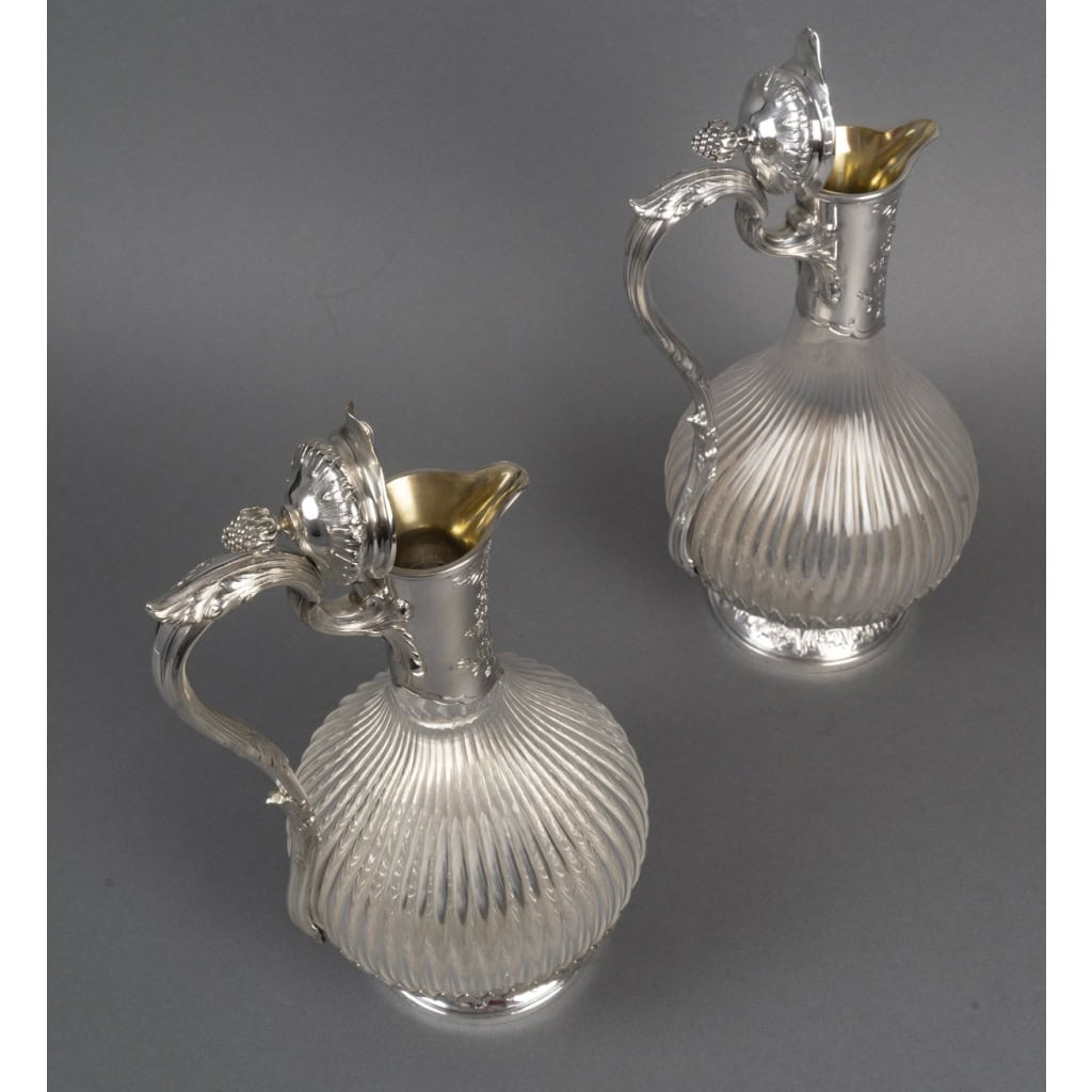 BOIN TABURET -Paire d’aiguières en argent et cristal Époque 1880–1900 16