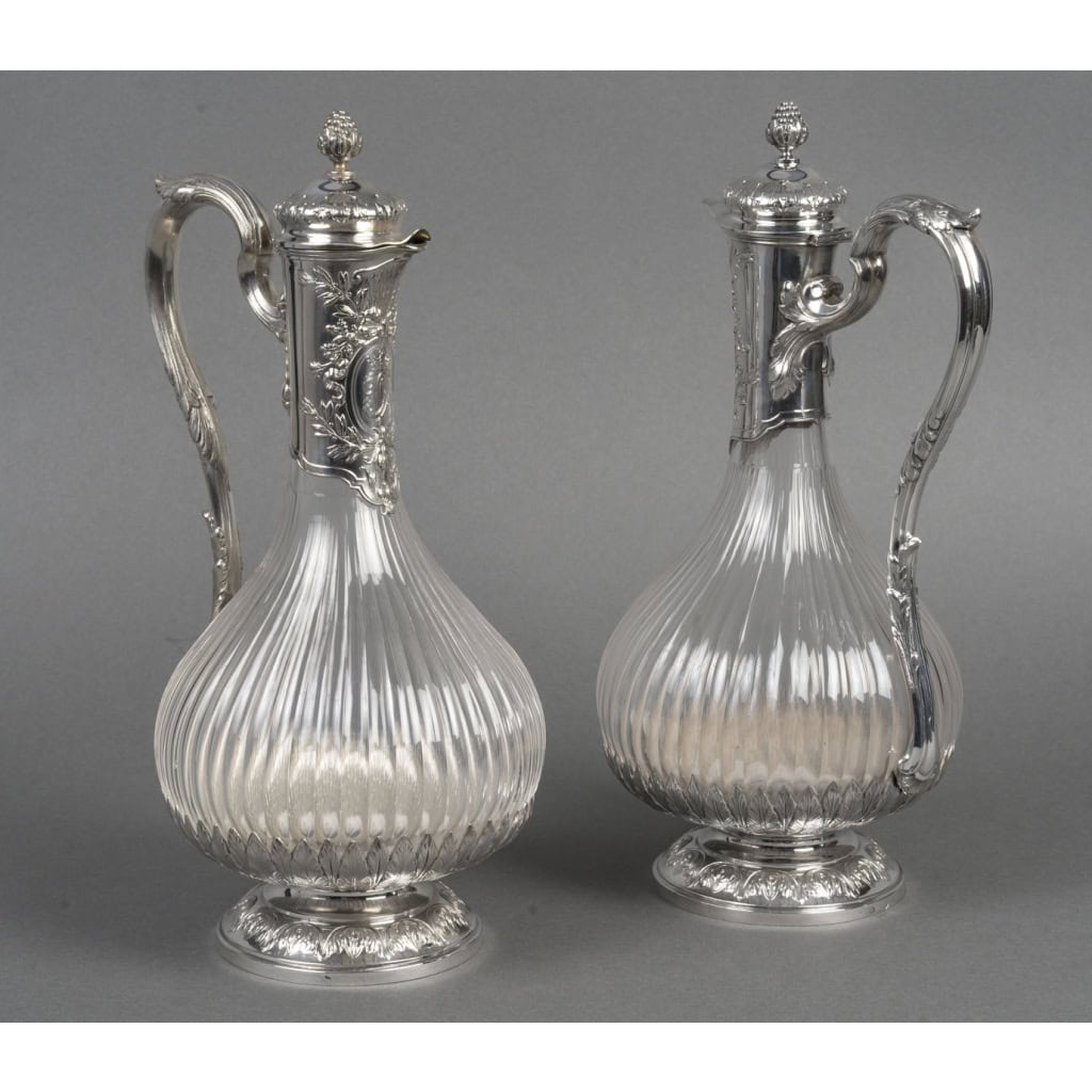 BOIN TABURET -Paire d’aiguières en argent et cristal Époque 1880–1900 3