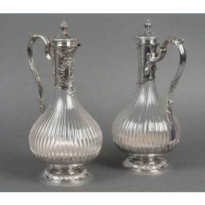 BOIN TABURET -Paire d’aiguières en argent et cristal Époque 1880–1900 BOIN TABURET -Paire d’aiguières en argent et cristal Époque 1880–1900
