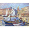 CANU Yvonne Le port de St Tropez animé Huile sur toile signée contresignée et titrée Certificat 26