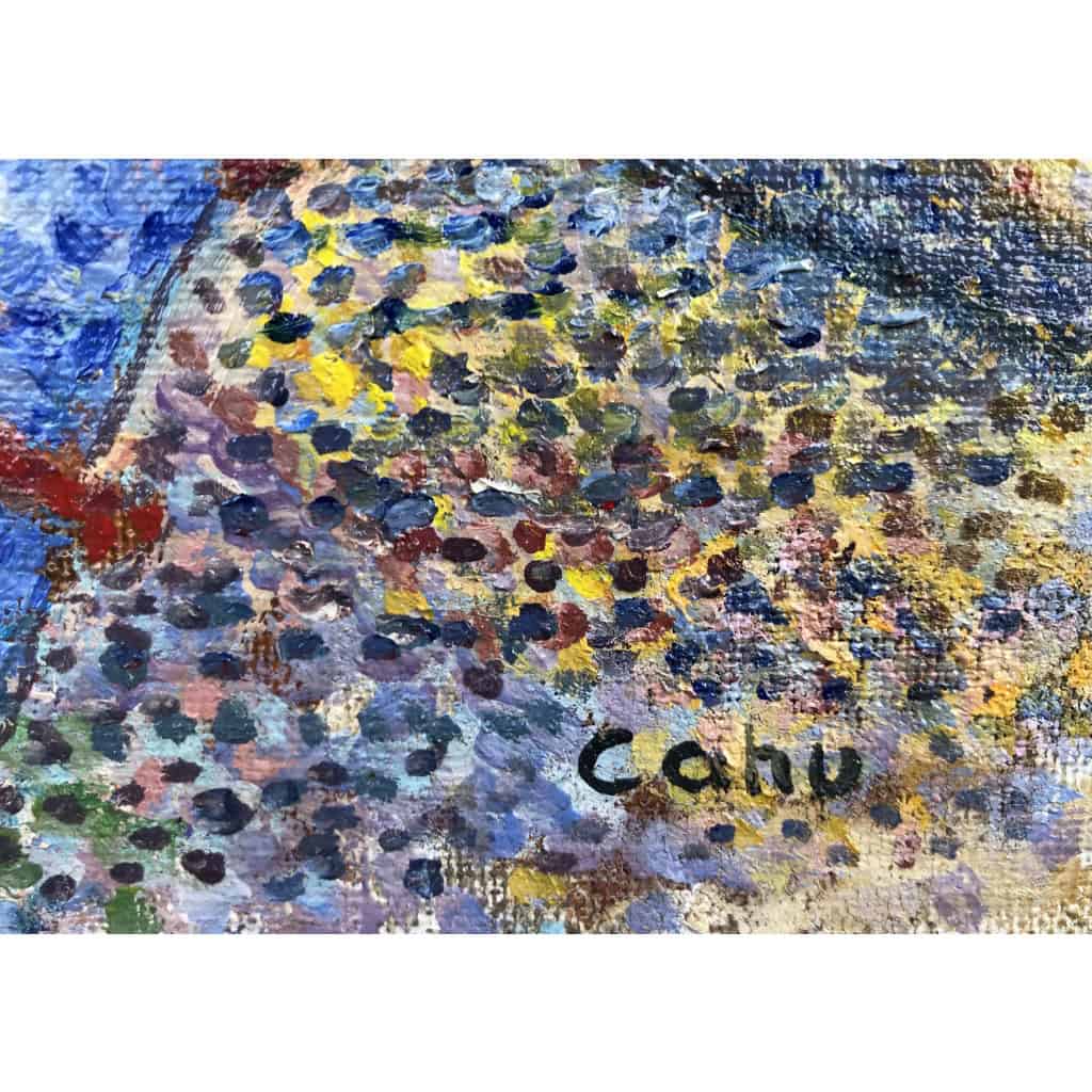 CANU Yvonne Le port de St Tropez animé Huile sur toile signée contresignée et titrée Certificat 5