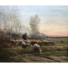CHAIGNEAU JF Retour du berger et de son troupeau au soleil couchant Huile sur toile signée Certificat d’authenticité 25
