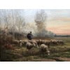 CHAIGNEAU JF Retour du berger et de son troupeau au soleil couchant Huile sur toile signée Certificat d’authenticité 28