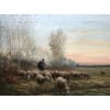 CHAIGNEAU JF Retour du berger et de son troupeau au soleil couchant Huile sur toile signée Certificat d’authenticité 19