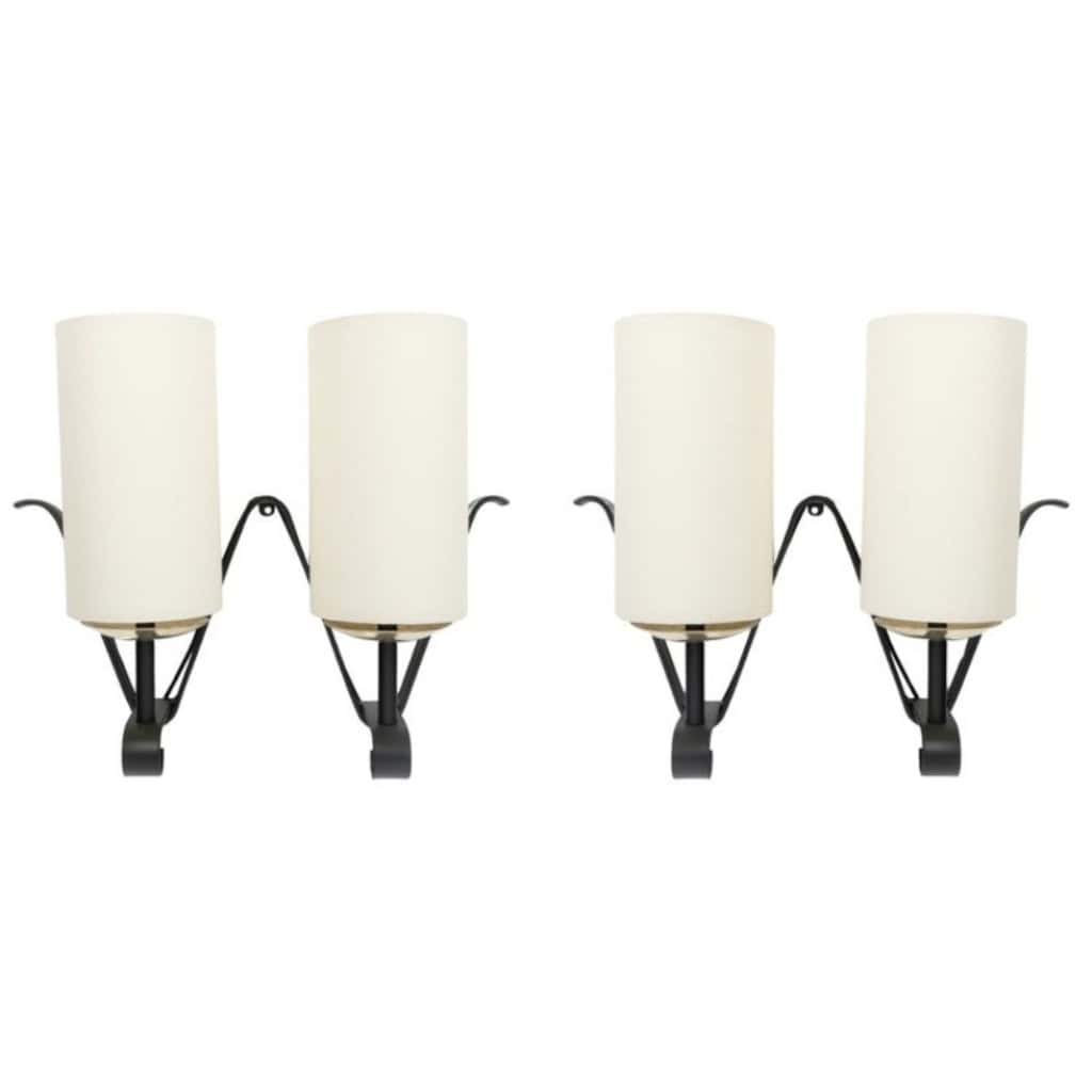 1960 Paire d’appliques murales en fer forgé Maison Bataillard 3