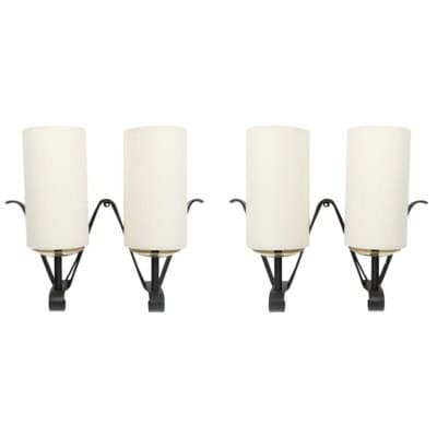 1960 Paire d’appliques murales en fer forgé Maison Bataillard 1960 Paire d’appliques murales en fer forgé Maison Bataillard