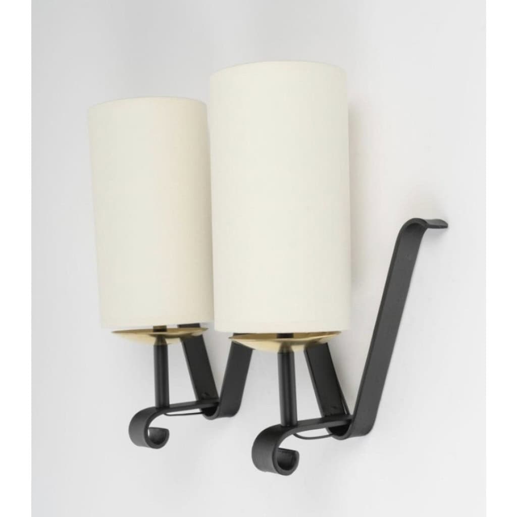 1960 Paire d’appliques murales en fer forgé Maison Bataillard 7