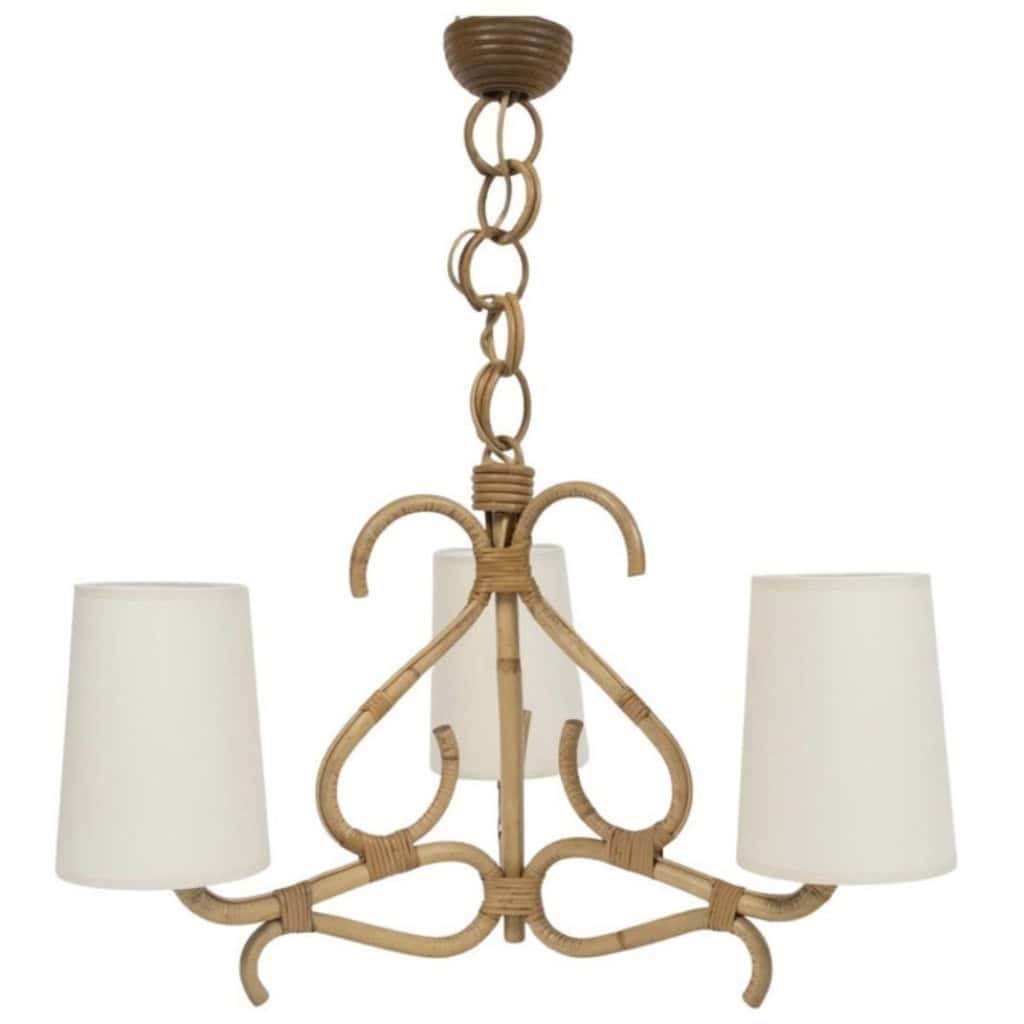 1950 Lustre en rotin par Louis Sognot 3