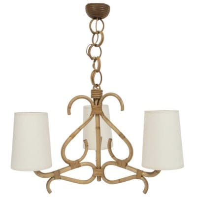 1950 Lustre en rotin par Louis Sognot 1950 Lustre en rotin par Louis Sognot