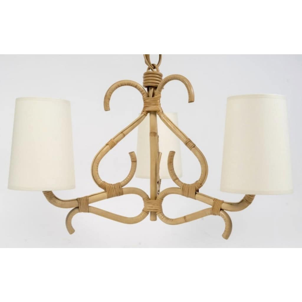 1950 Lustre en rotin par Louis Sognot 6