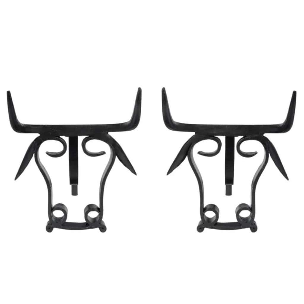 1950 Paire rare de chenets en fer forgé en forme de tête de taureau, ateliers de Vallauris 3 1950 Paire rare de chenets en fer forgé en forme de tête de taureau, ateliers de Vallauris 3