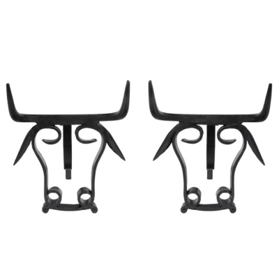 1950 Paire rare de chenets en fer forgé en forme de tête de taureau, ateliers de Vallauris 3